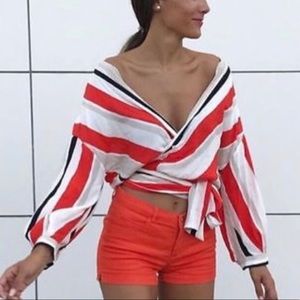 ZARA stripe tie front / wrap top
